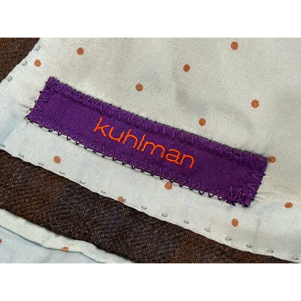 Kuhlman Cashmere Blazer Jacket Mens 50L-US 40L Brown & Gray Plaid Italian Tweed - Picture 8 of 11